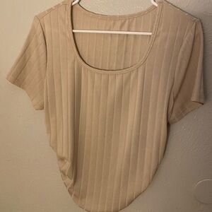 SHEIN Tan Ribbed Short Sleeve Top